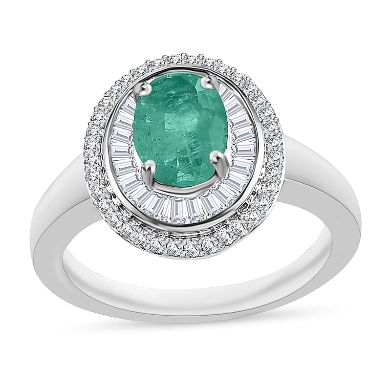 Luxoro Premium Kagem Zambian Emerald and G-H I2 Diamond 1.60 ctw Ring in 10K White Gold (Size 10) 1 5.75 Grams