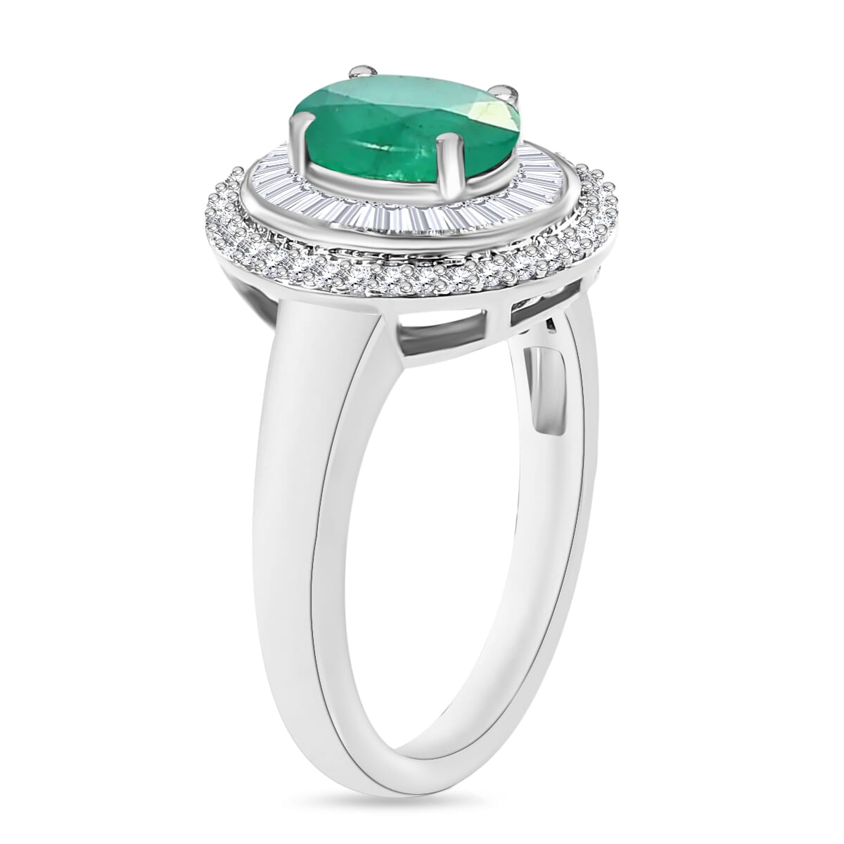 Luxoro Premium Kagem Zambian Emerald and G-H I2 Diamond 1.60 ctw Ring in 10K White Gold (Size 10) 1 image number 2