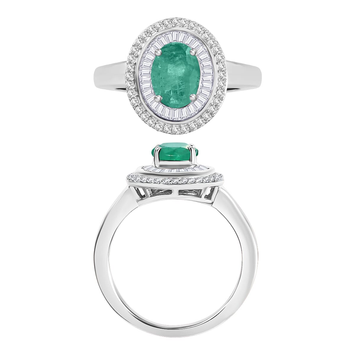 Luxoro Premium Kagem Zambian Emerald and G-H I2 Diamond 1.60 ctw Ring in 10K White Gold (Size 10) 1 image number 3