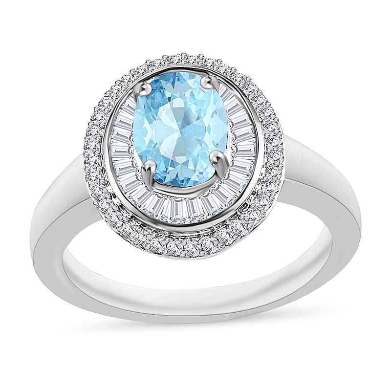 Luxoro Premium Mangoro Aquamarine and G-H I2 Diamond 1.70 ctw Ring in 10K White Gold (Size 10) 1 5.75 Grams