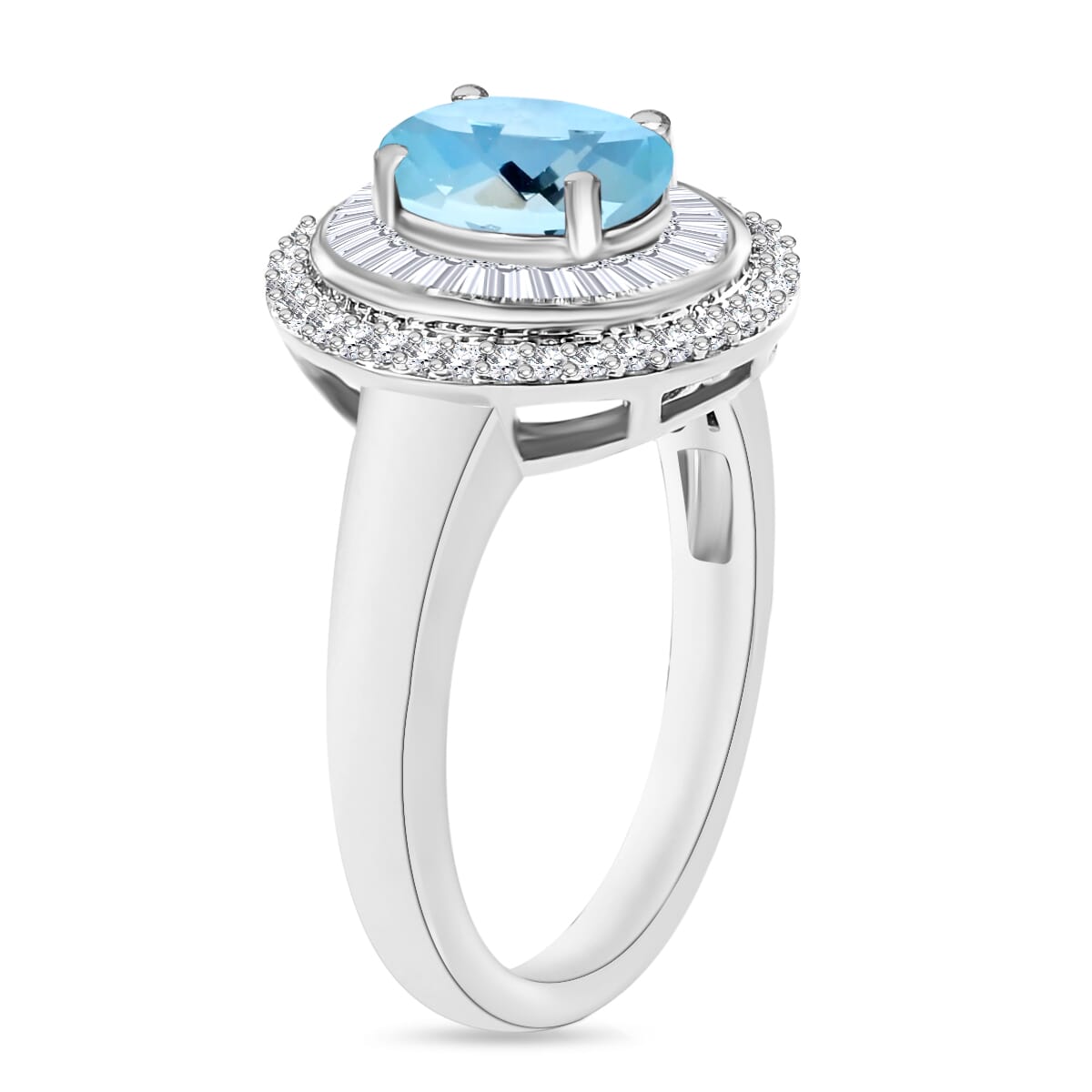 Luxoro Premium Mangoro Aquamarine and G-H I2 Diamond 1.70 ctw Ring in 10K White Gold (Size 10) 1 image number 2