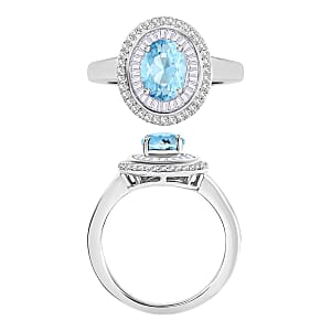 Luxoro Premium Mangoro Aquamarine and G-H I2 Diamond 1.70 ctw Ring in 10K White Gold (Size 10) 1 (Del. in 10-12 Days)