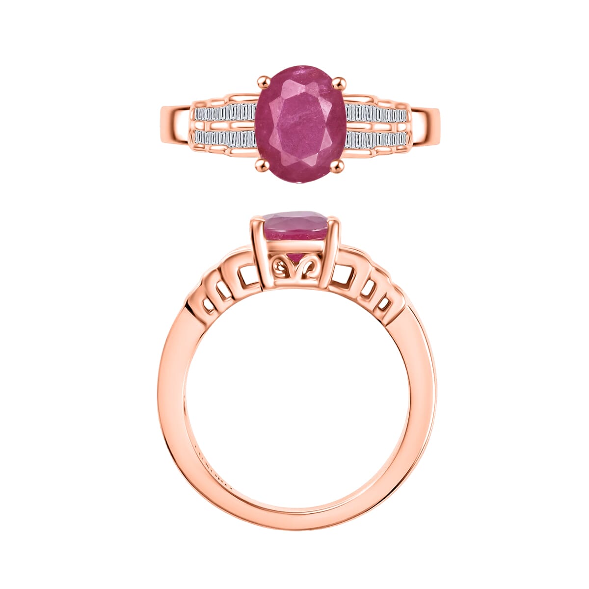 Luxoro Premium Mozambique Ruby and G-H I2 Diamond Ring in 10K Rose Gold (Size 10.0) 2.78 ctw image number 3