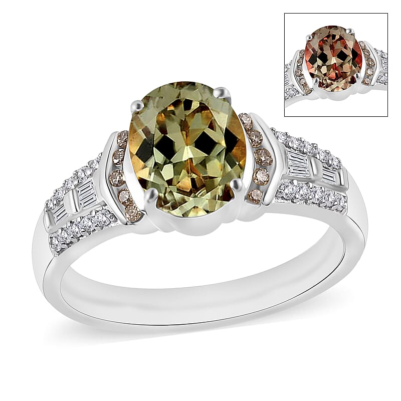 Luxoro AAA Turkizite and I2 Natural Champagne and White Diamond 2.23 ctw Ring in 14K White Gold (Size 10.0) 6 Grams