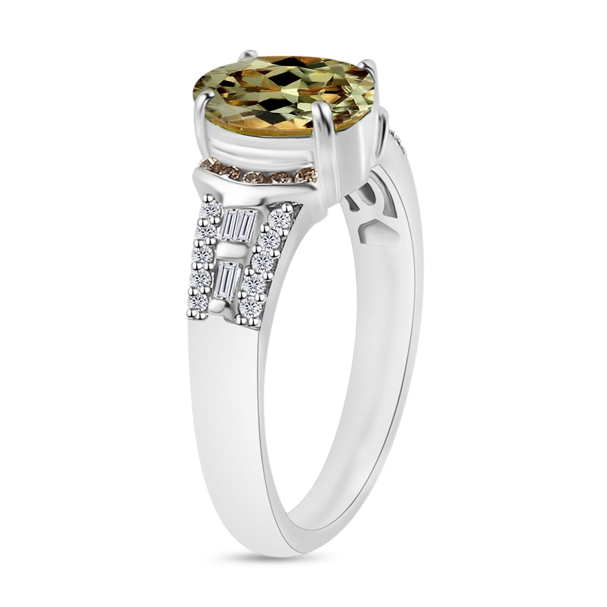 Luxoro AAA Turkizite and I2 Natural Champagne and White Diamond 2.23 ctw Ring in 14K White Gold (Size 10.0) image number 2