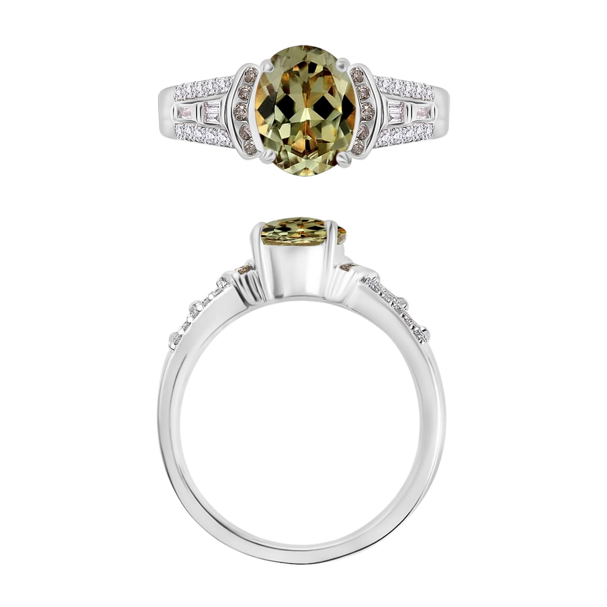 Luxoro AAA Turkizite and I2 Natural Champagne and White Diamond 2.23 ctw Ring in 14K White Gold (Size 10.0) image number 3