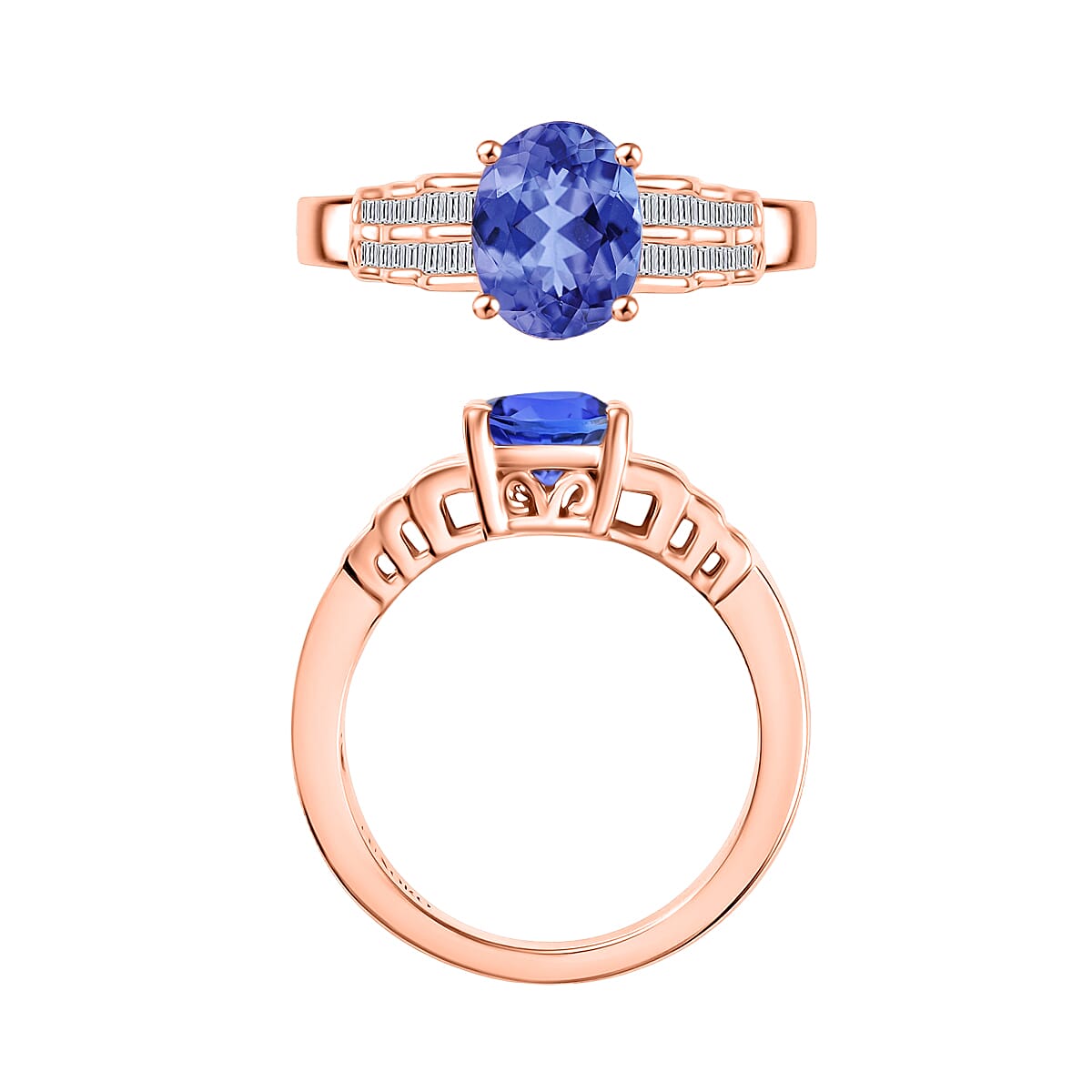 Luxoro Premium Tanzanite and G-H I2 Diamond 2.10 ctw Ring in 10K Rose Gold (Size 10.0) (Del. in 10-12 Days) image number 3