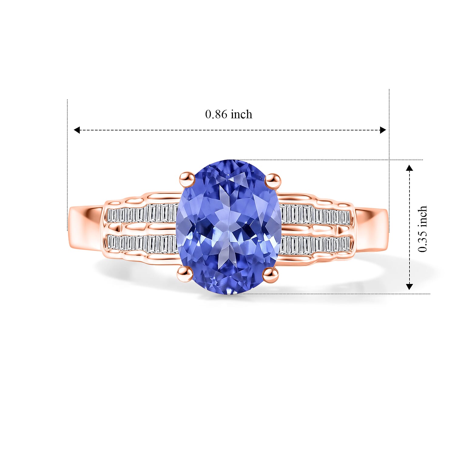Luxoro Premium Tanzanite and G-H I2 Diamond 2.10 ctw Ring in 10K Rose Gold (Size 10.0) 5.4 Grams