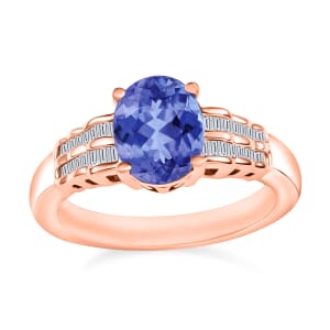 Luxoro Premium Tanzanite and G-H I2 Diamond 2.10 ctw Ring in 10K Rose Gold (Size 11.0)