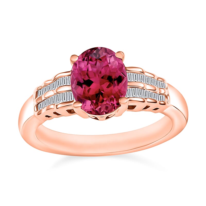 Luxoro Premium Ouro Fino Rubellite and G-H I2 Diamond 2.48 ctw Ring in 10K Rose Gold (Size 10.0) 5.4 Grams
