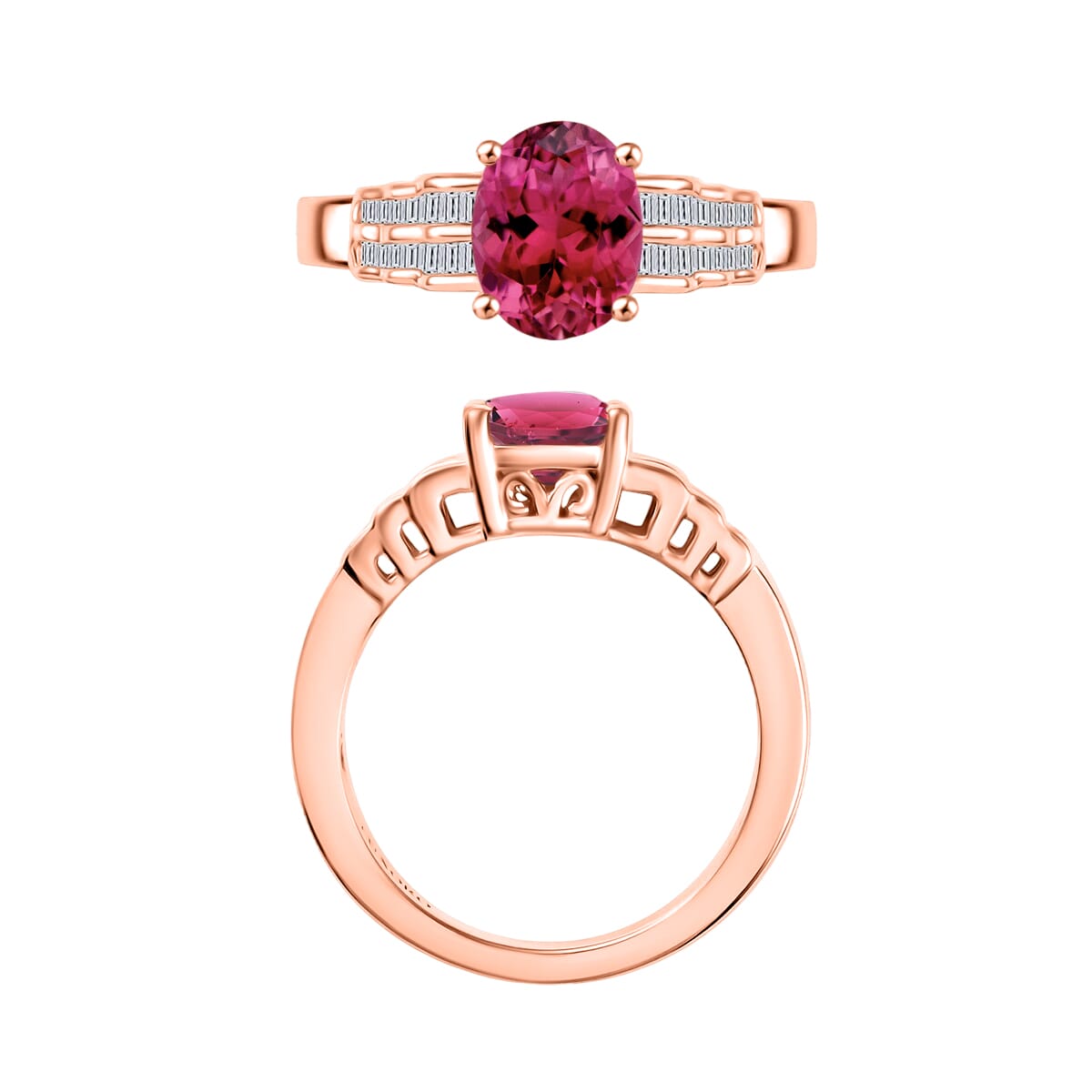 Luxoro Premium Ouro Fino Rubellite and G-H I2 Diamond Ring in 10K Rose Gold (Size 10.0) 2.48 ctw image number 3