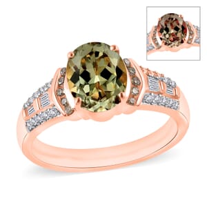 AAA Turkizite, Natural Champagne and White Diamond 2.23 ctw Ring in 18K Vermeil Rose Gold Over Sterling Silver (Size 10) 2