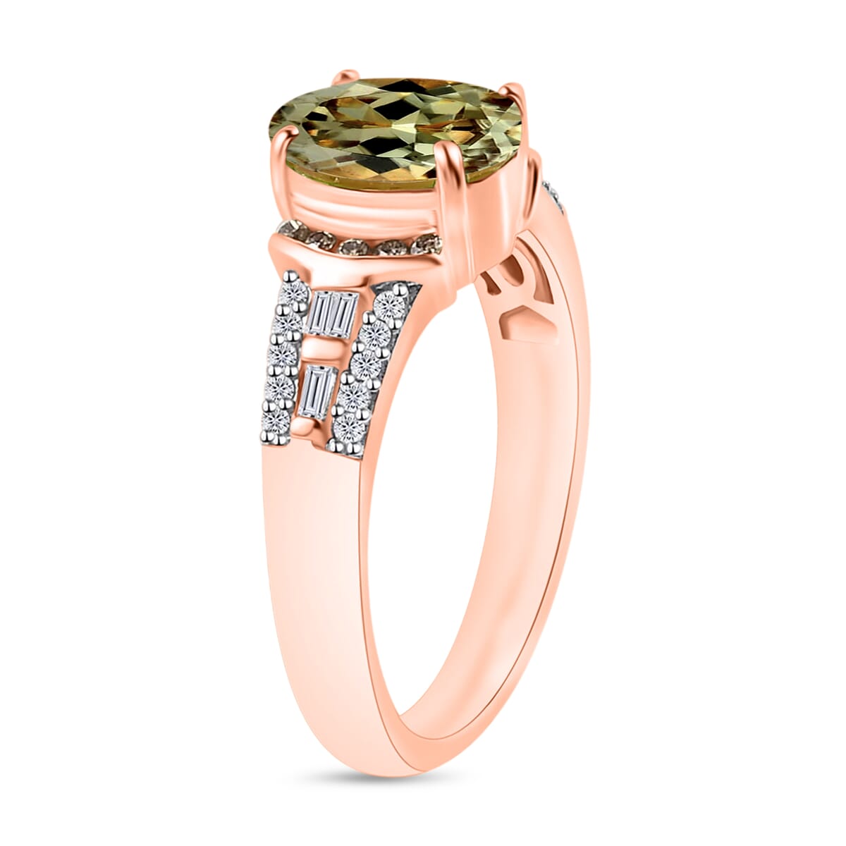 AAA Turkizite, Natural Champagne and White Diamond 2.23 ctw Ring in 18K Vermeil Rose Gold Over Sterling Silver (Size 10) 2 image number 2