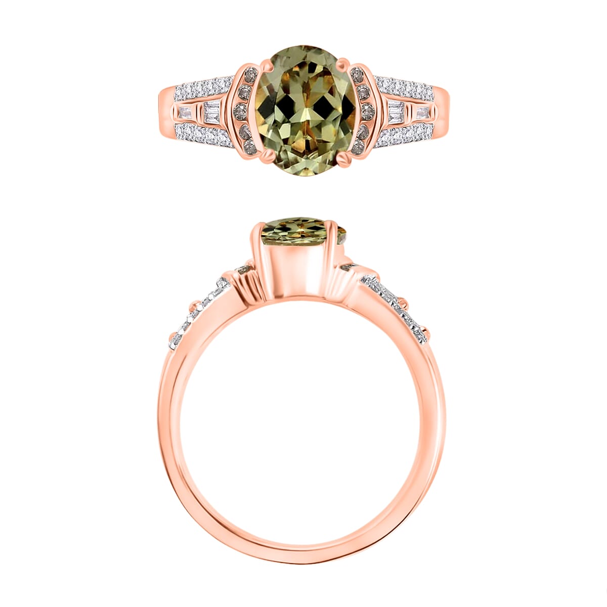 AAA Turkizite, Natural Champagne and White Diamond 2.23 ctw Ring in 18K Vermeil Rose Gold Over Sterling Silver (Size 10) 2 image number 3
