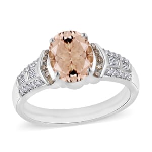 Luxoro Premium Marropino Morganite, Natural Champagne and White Diamond I2 2.23 ctw Ring in 14K White Gold (Size 10) 2