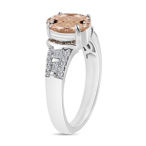 Luxoro Premium Marropino Morganite, Natural Champagne and White Diamond I2 2.23 ctw Ring in 14K White Gold (Size 10) 2 (Del. in 10-12 Days)