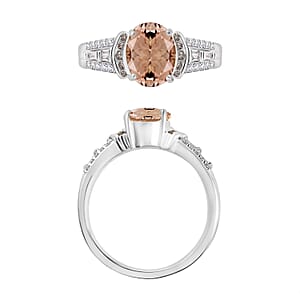 Luxoro Premium Marropino Morganite, Natural Champagne and White Diamond I2 2.23 ctw Ring in 14K White Gold (Size 10) 2 (Del. in 10-12 Days)