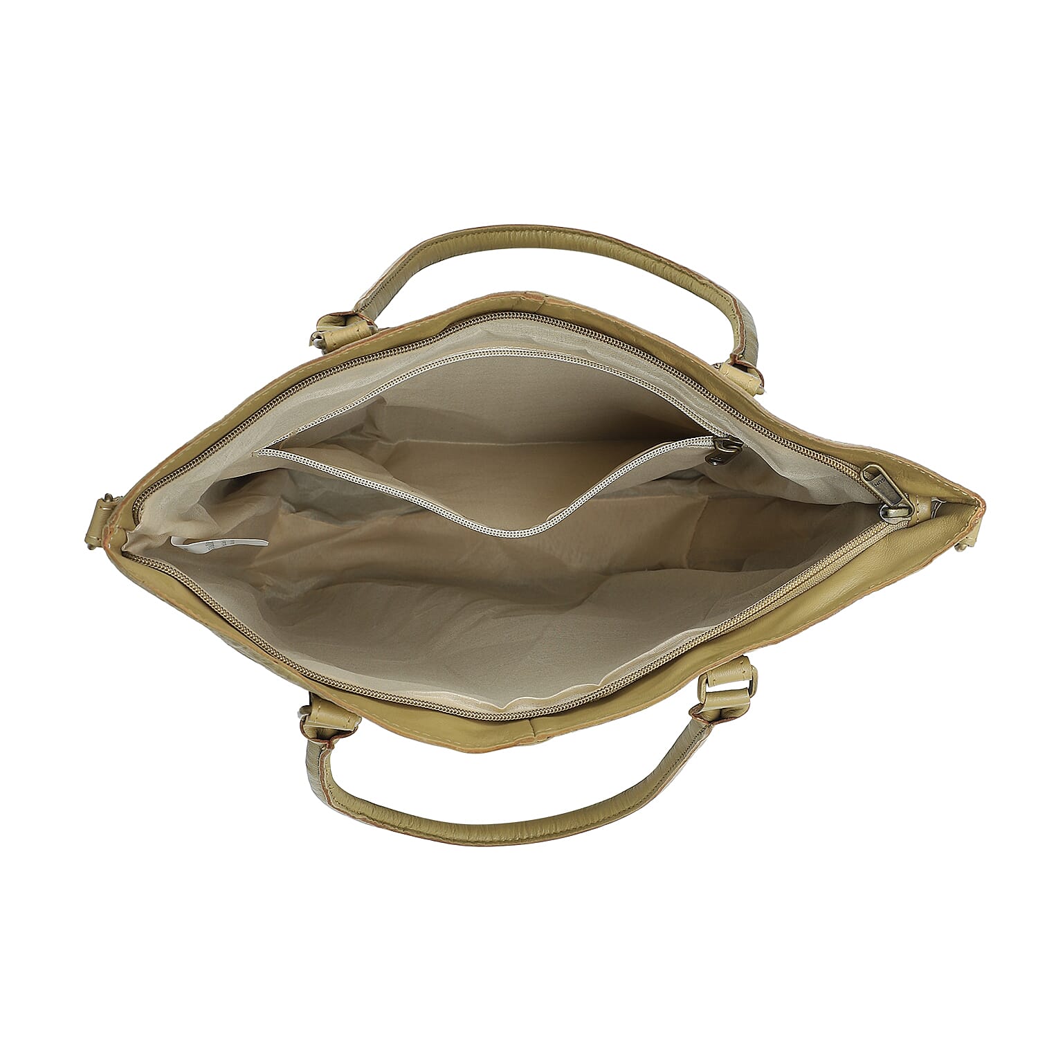 Beige Genuine Leather RFID Protected Tote Bag with Adjustable Detachable Shoulder Strap