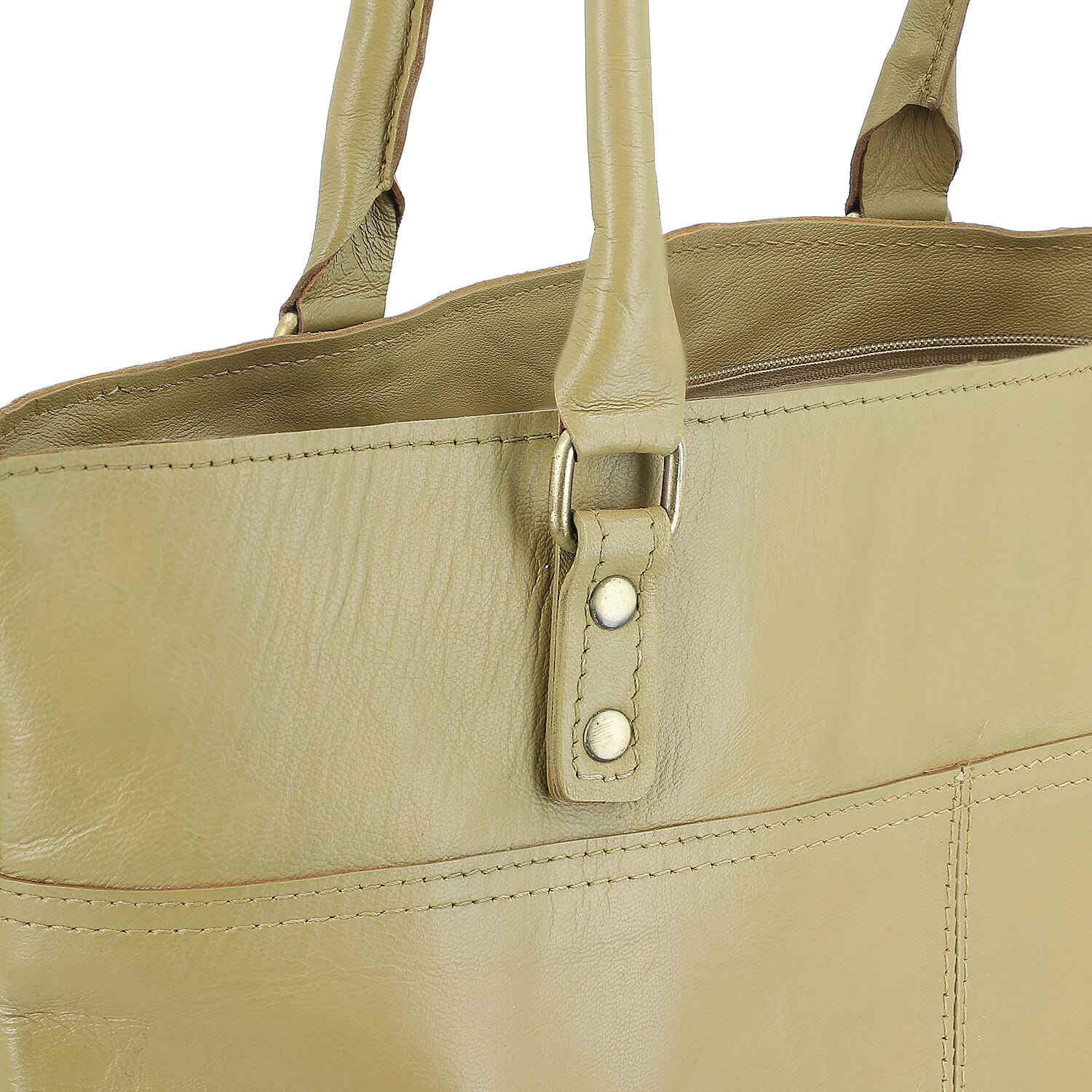Beige Genuine Leather RFID Protected Tote Bag with Adjustable Detachable Shoulder Strap