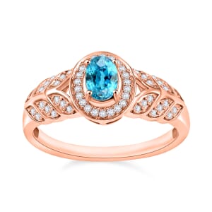 Cambodian Blue Zircon and Moissanite 0.90 ctw Ring in 18K Vermeil Rose Gold Over Sterling Silver (Size 10) 0