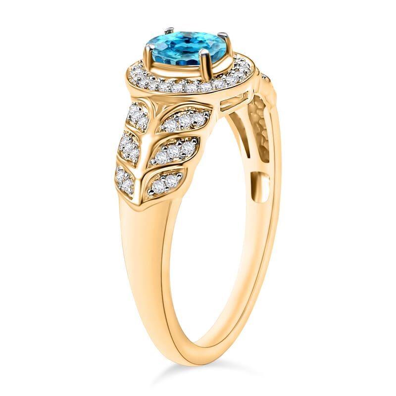 D'Joy Cambodian Blue Zircon and Moissanite 0.90 ctw Ring in 18K Vermeil Yellow Gold Over Sterling Silver (Size 9.0)