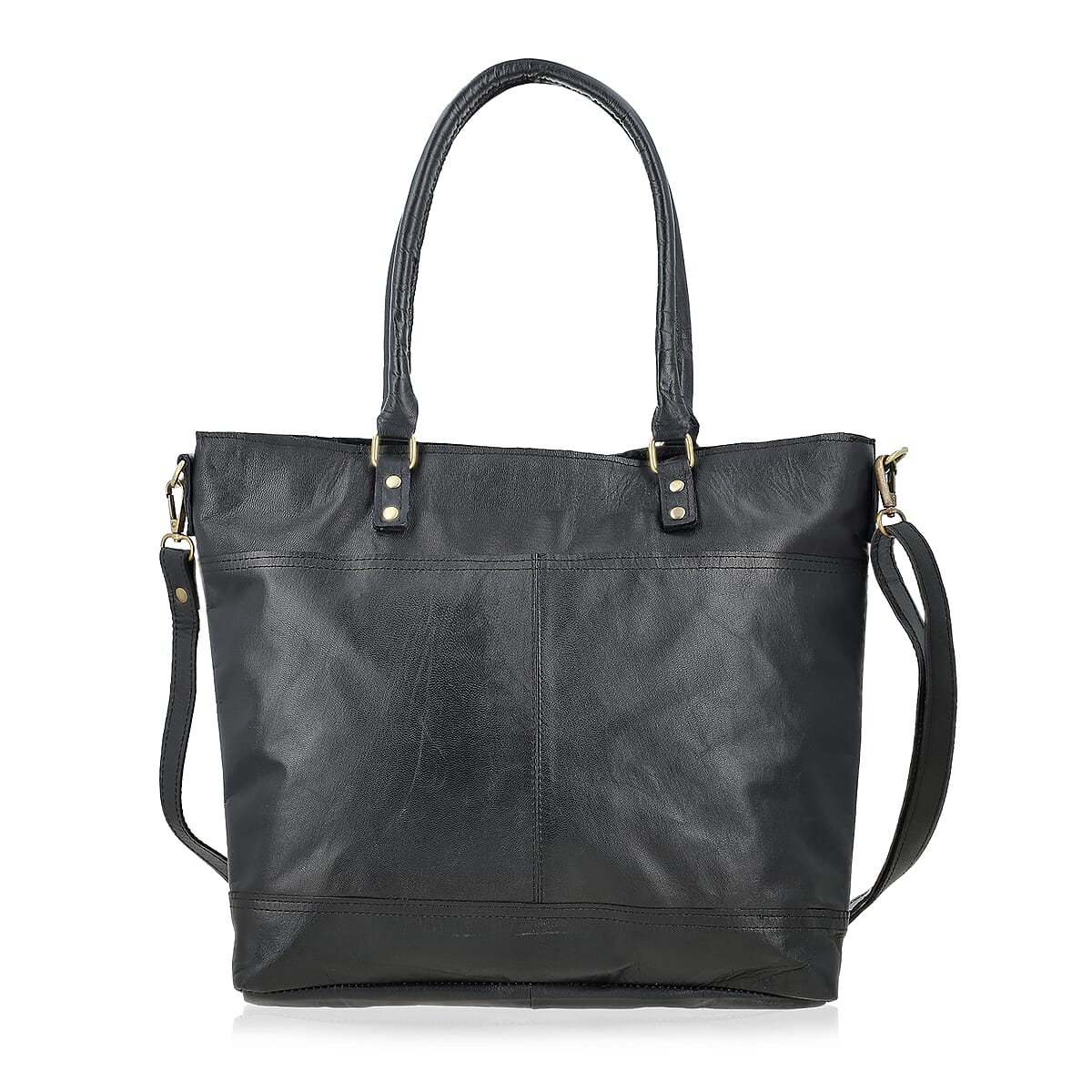 Black Genuine Leather RFID Protected Tote Bag with Adjustable Detachable Shoulder Strap  image number 0