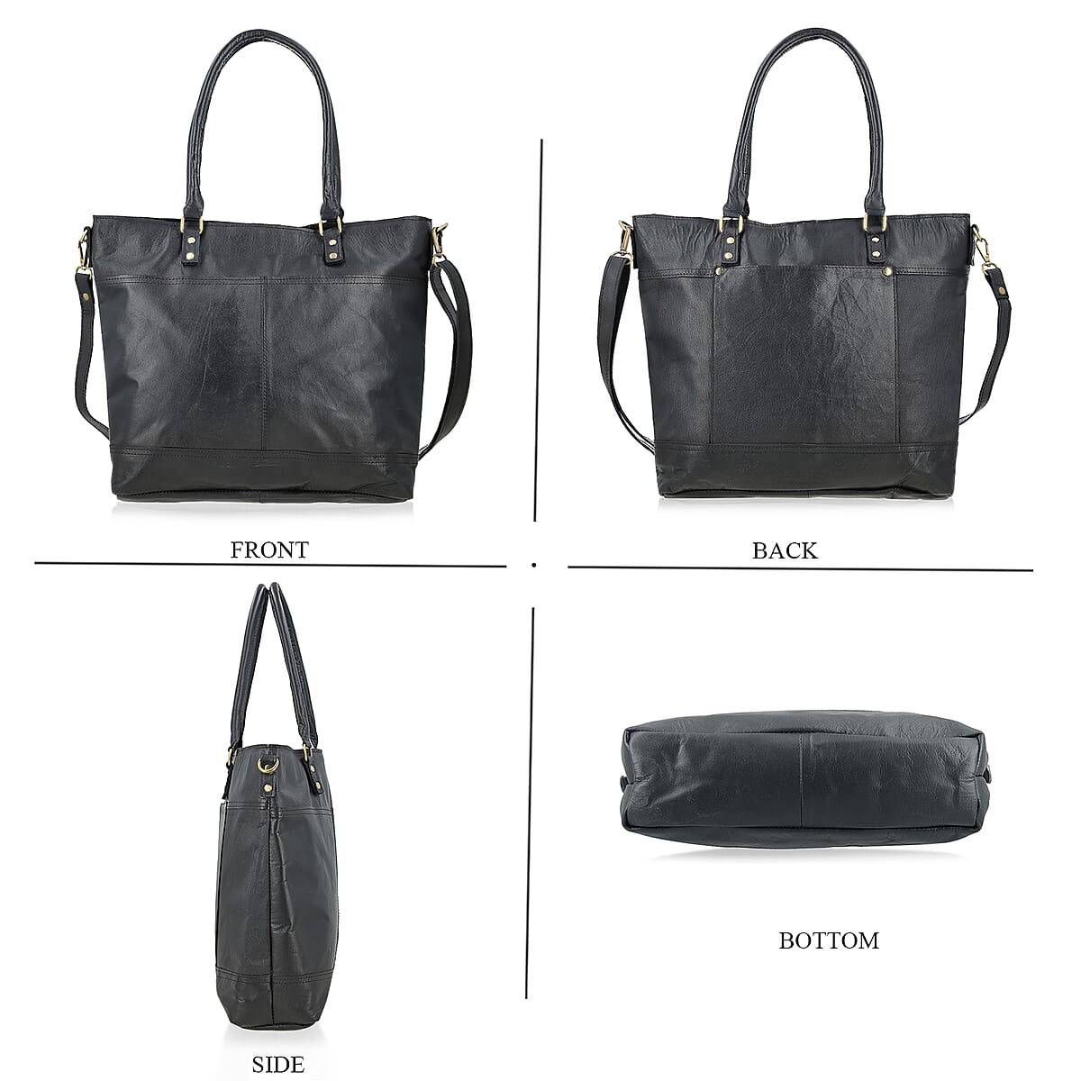 Black Genuine Leather RFID Protected Tote Bag with Adjustable Detachable Shoulder Strap  image number 4