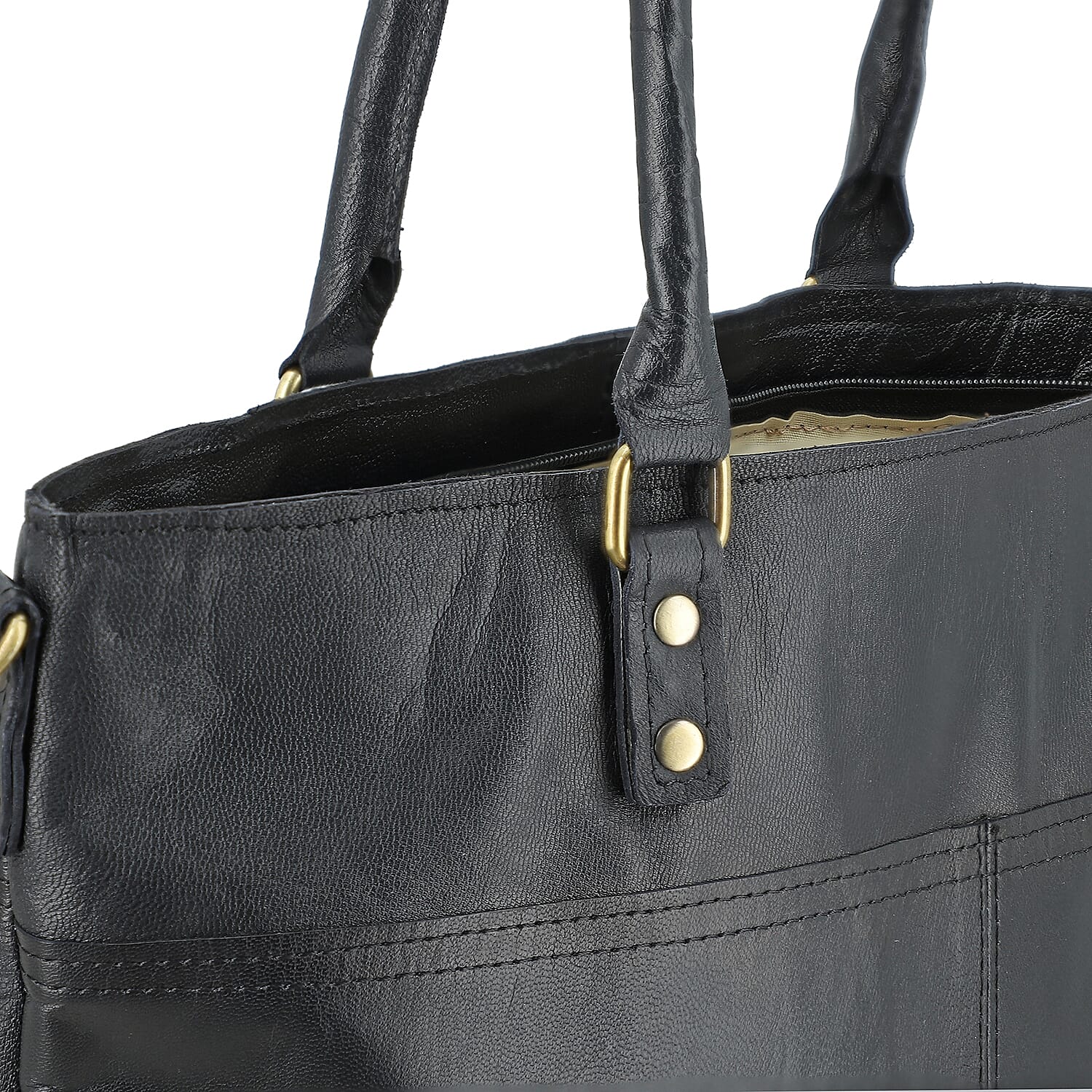 Black Genuine Leather RFID Protected Tote Bag with Adjustable Detachable Shoulder Strap