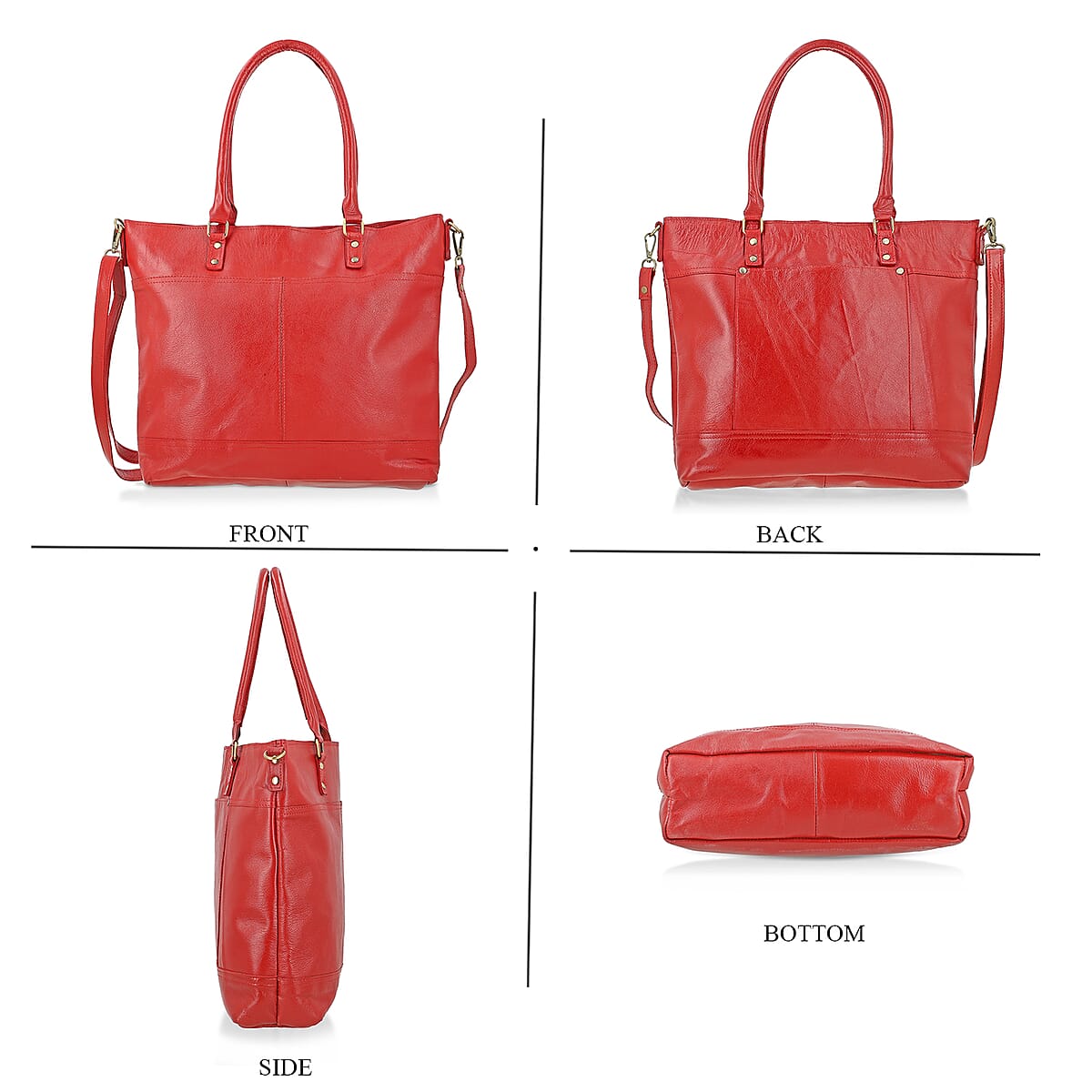 Red Genuine Leather RFID Protected Tote Bag with Adjustable Detachable Shoulder Strap  image number 3