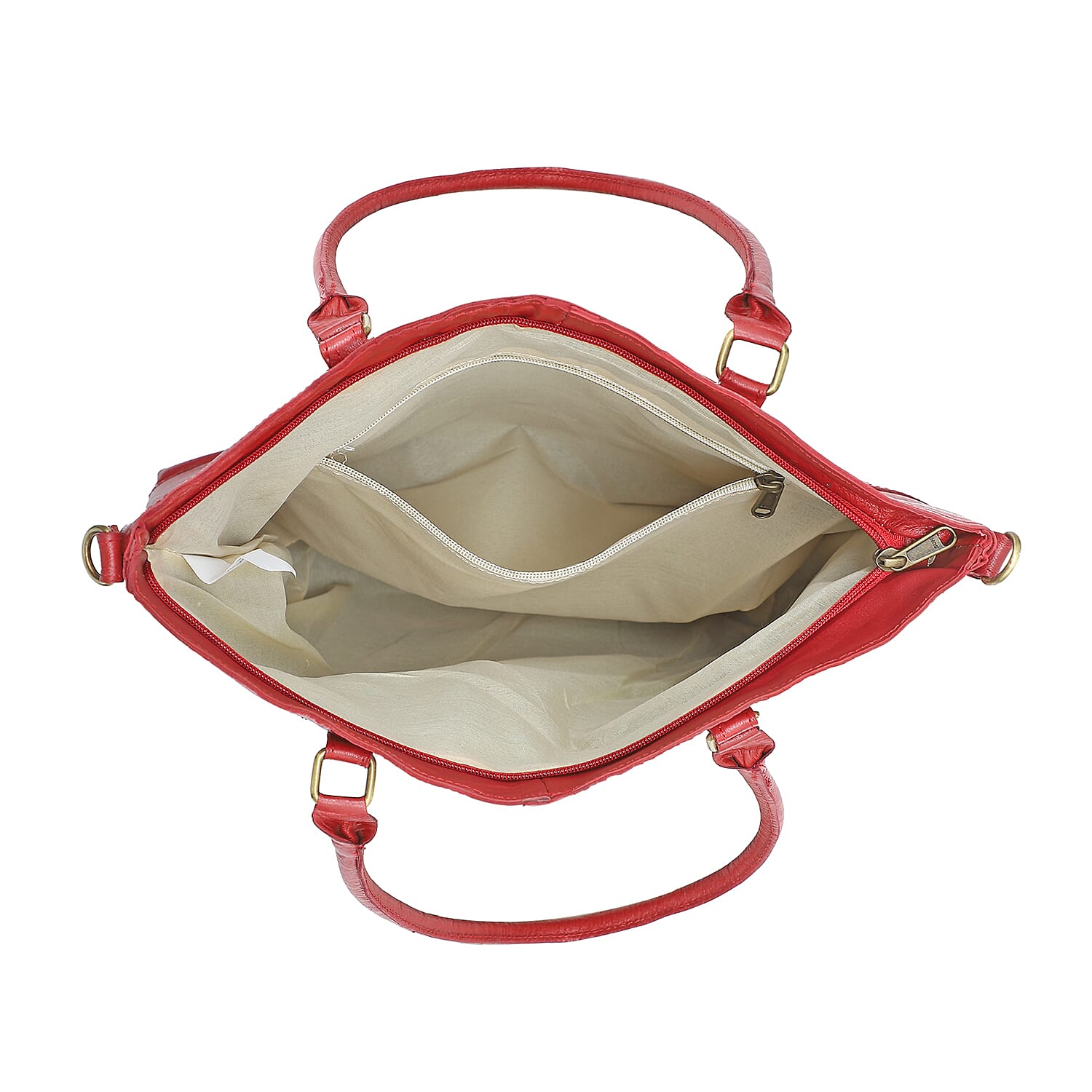 Red Genuine Leather RFID Protected Tote Bag with Adjustable Detachable Shoulder Strap