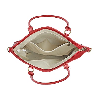 Red Genuine Leather RFID Protected Tote Bag with Adjustable Detachable Shoulder Strap