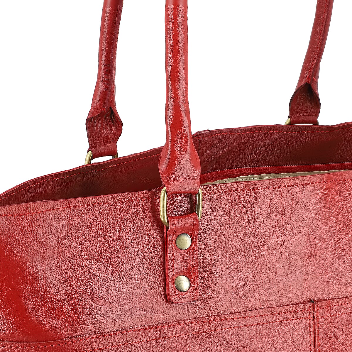 Red Genuine Leather RFID Protected Tote Bag with Adjustable Detachable Shoulder Strap  image number 6