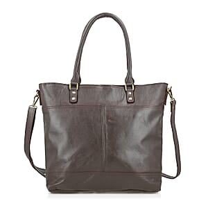 Dark Brown Genuine Leather RFID Protected Tote Bag with Adjustable Detachable Shoulder Strap 