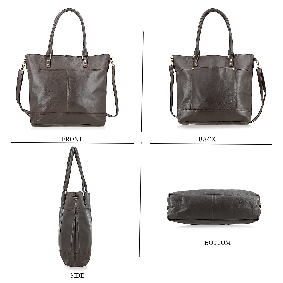 Dark Brown Genuine Leather RFID Protected Tote Bag with Adjustable Detachable Shoulder Strap  image number 4