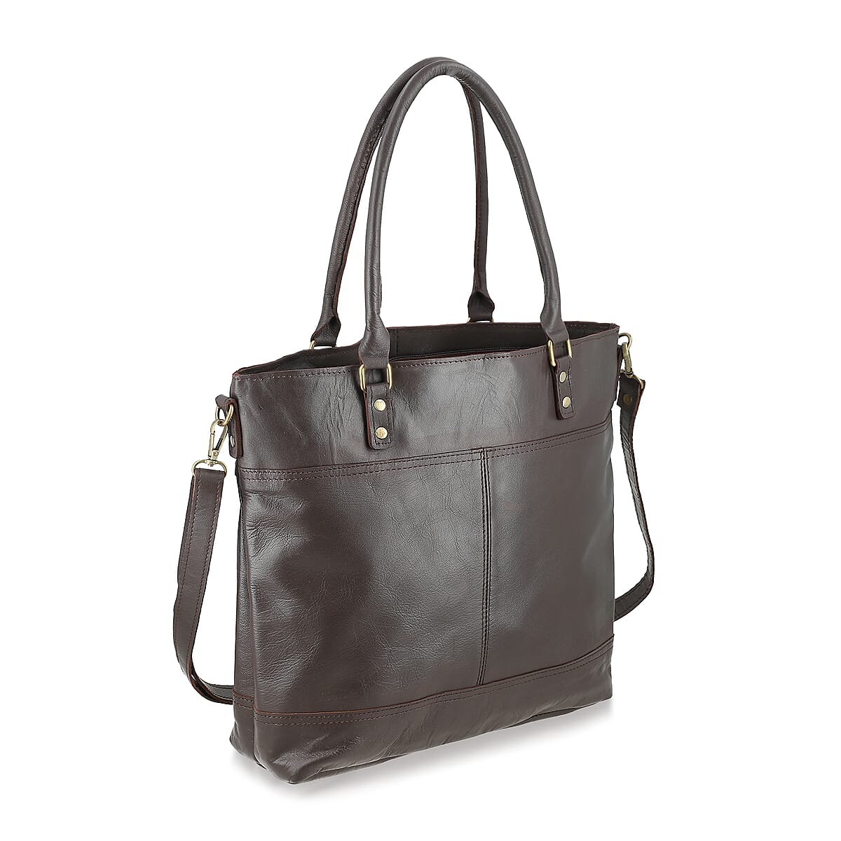 Dark Brown Genuine Leather RFID Protected Tote Bag with Adjustable Detachable Shoulder Strap  image number 5