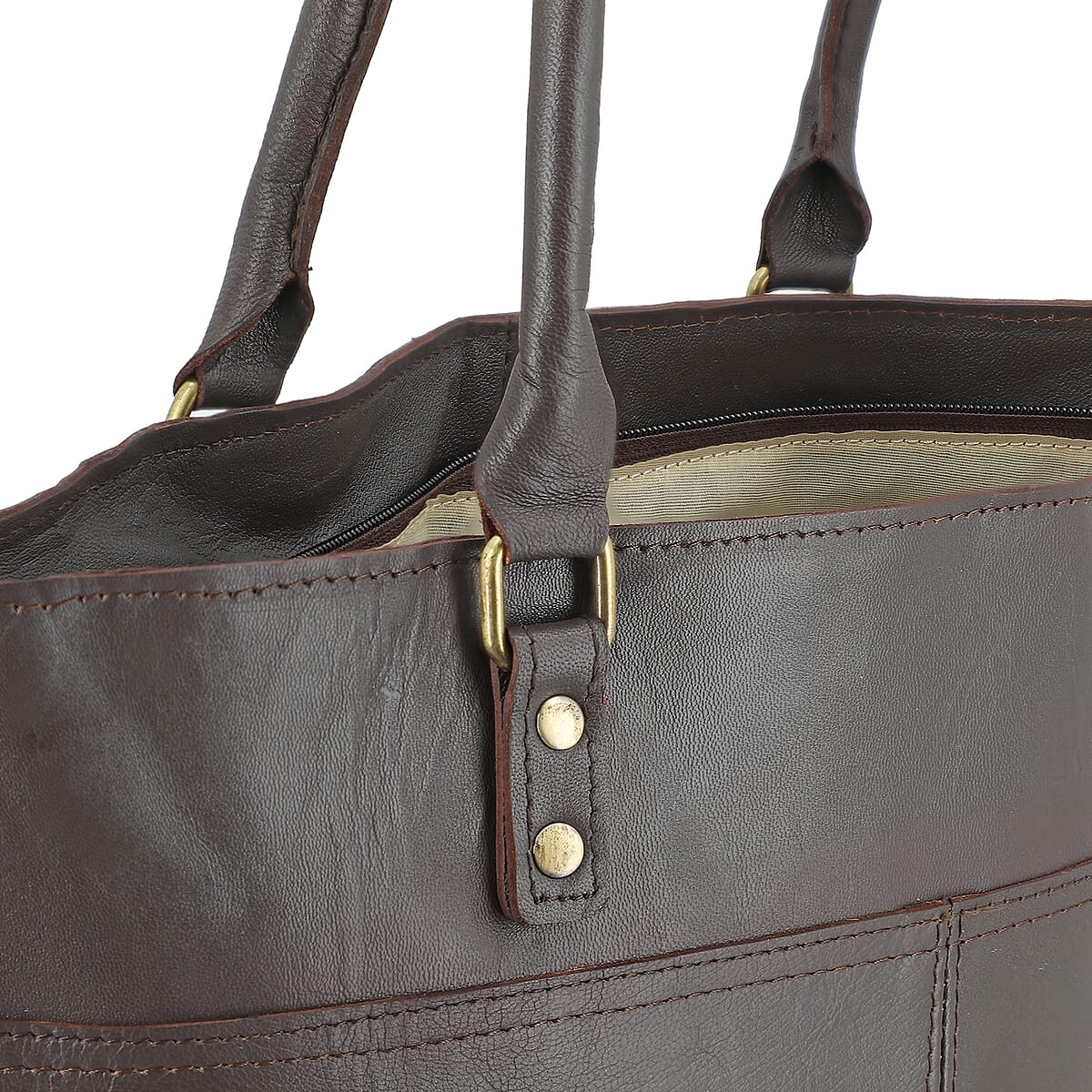 Dark Brown Genuine Leather RFID Protected Tote Bag with Adjustable Detachable Shoulder Strap  image number 7