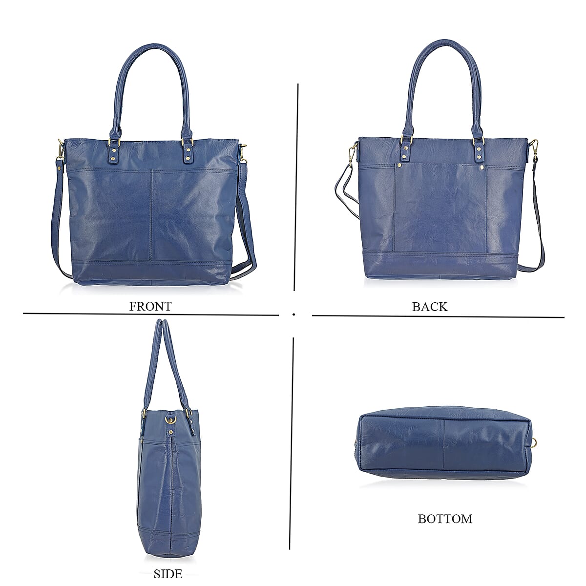 Navy Genuine Leather RFID Protected Tote Bag with Adjustable Detachable Shoulder Strap  image number 3