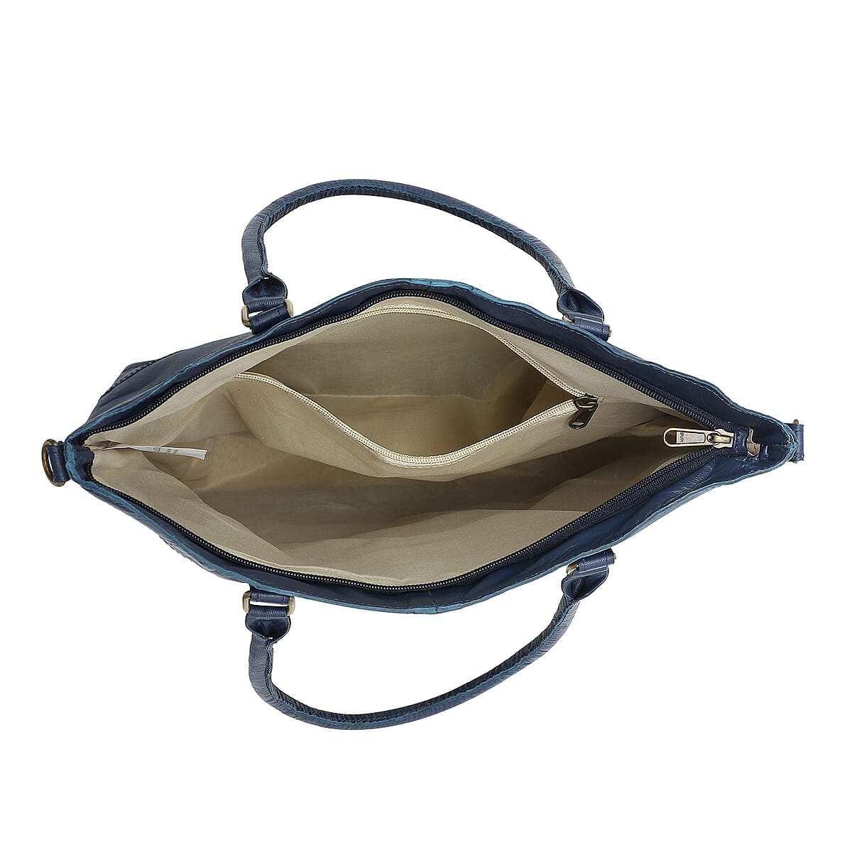 Navy Genuine Leather RFID Protected Tote Bag with Adjustable Detachable Shoulder Strap  image number 5