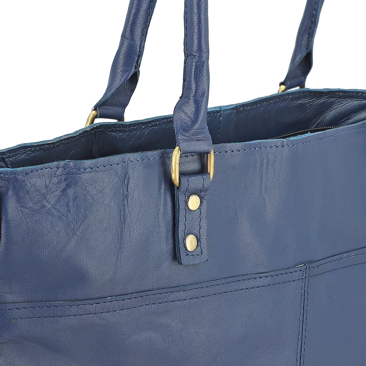 Navy Genuine Leather RFID Protected Tote Bag with Adjustable Detachable Shoulder Strap  image number 6