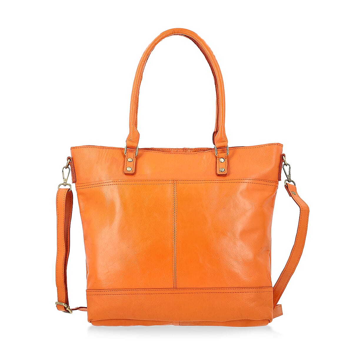 Orange Genuine Leather RFID Protected Tote Bag with Adjustable Detachable Shoulder Strap  image number 0