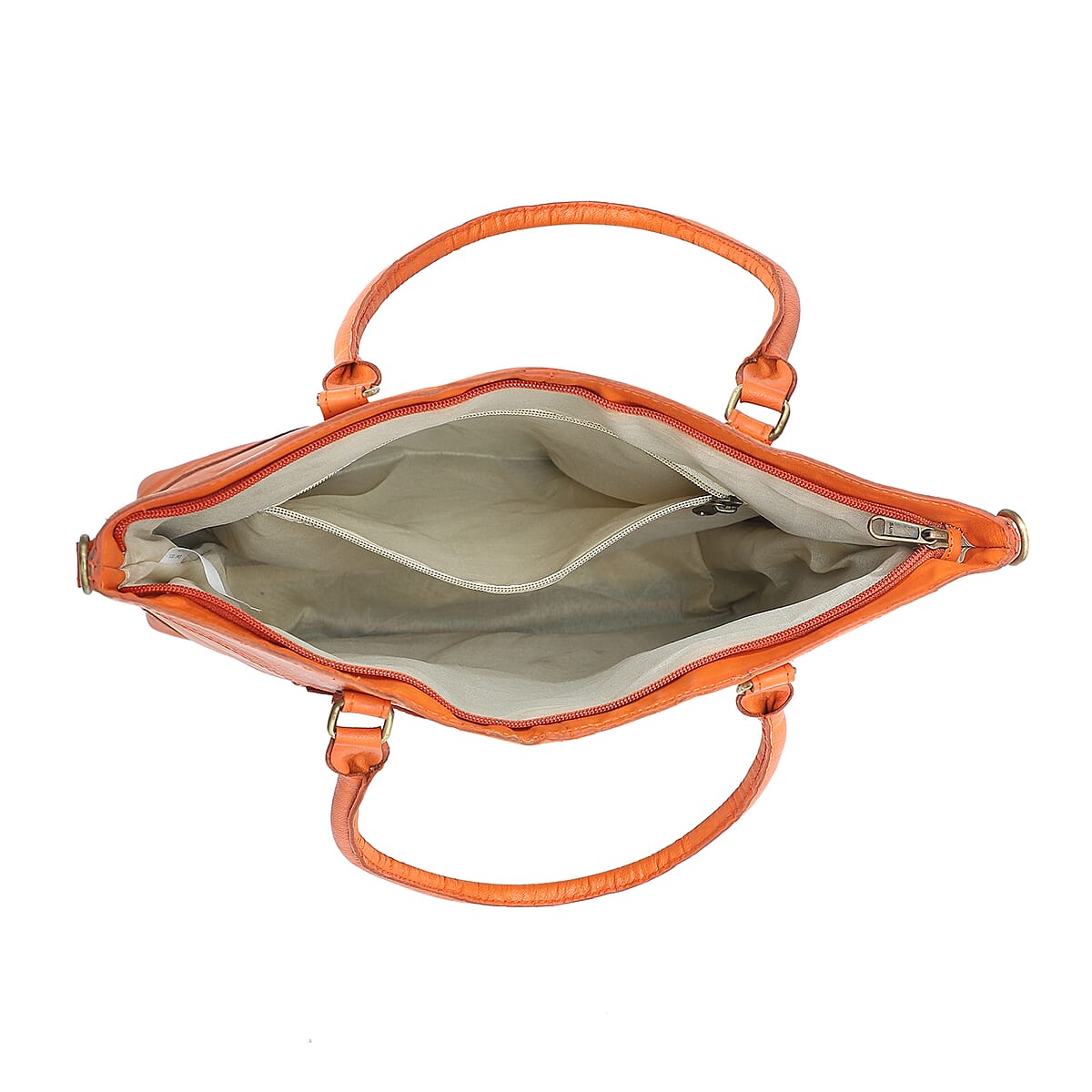 Orange Genuine Leather RFID Protected Tote Bag with Adjustable Detachable Shoulder Strap  image number 5