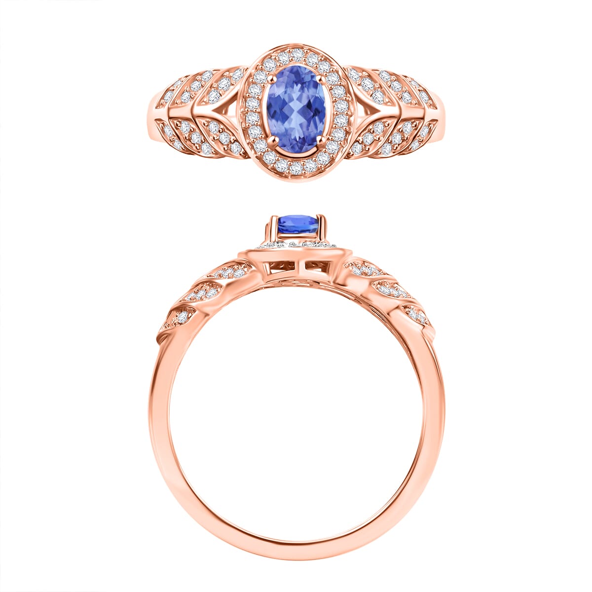 Tanzanite and Moissanite 0.69 ctw Ring in 18K Vermeil Rose Gold Over Sterling Silver (Size 10) 0 image number 3