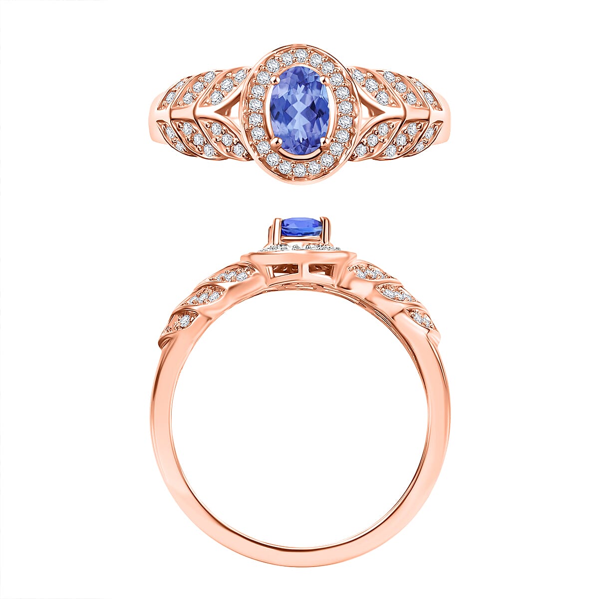 Tanzanite and Moissanite 0.69 ctw Ring in 18K Vermeil Rose Gold Over Sterling Silver (Size 9.5) (Del. in 10-12 Days) image number 3