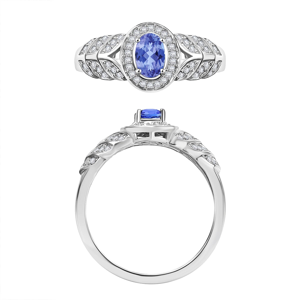 Tanzanite and Moissanite 0.69 ctw Ring in Rhodium Over Sterling Silver (Size 9.5) (Del. in 10-12 Days) image number 3