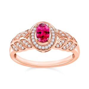 Ouro Fino Rubellite and Moissanite 0.82 ctw Ring in 18K Vermeil Rose Gold Over Sterling Silver (Size 10) 0