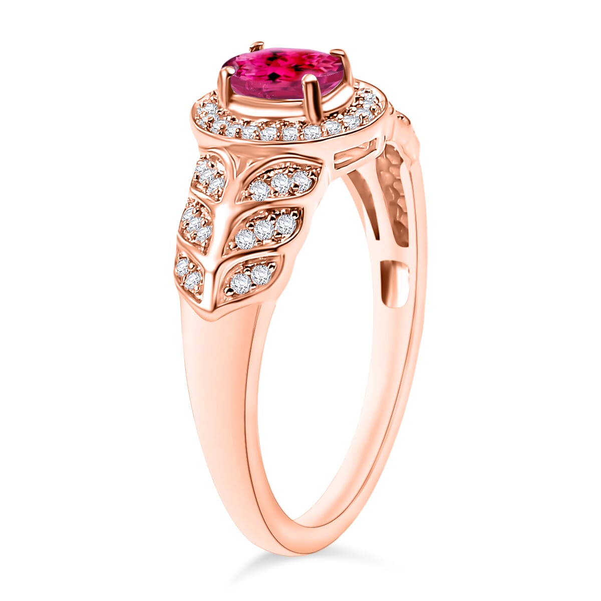 Ouro Fino Rubellite and Moissanite Ring in 18K Vermeil Rose Gold Over Sterling Silver (Size 10) 0.82 ctw image number 2