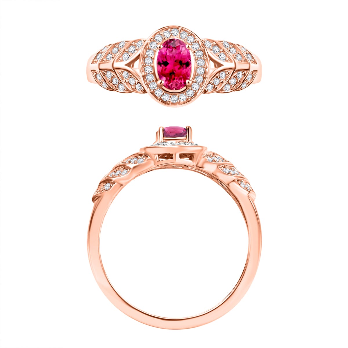 Ouro Fino Rubellite and Moissanite Ring in 18K Vermeil Rose Gold Over Sterling Silver (Size 10) 0.82 ctw image number 3