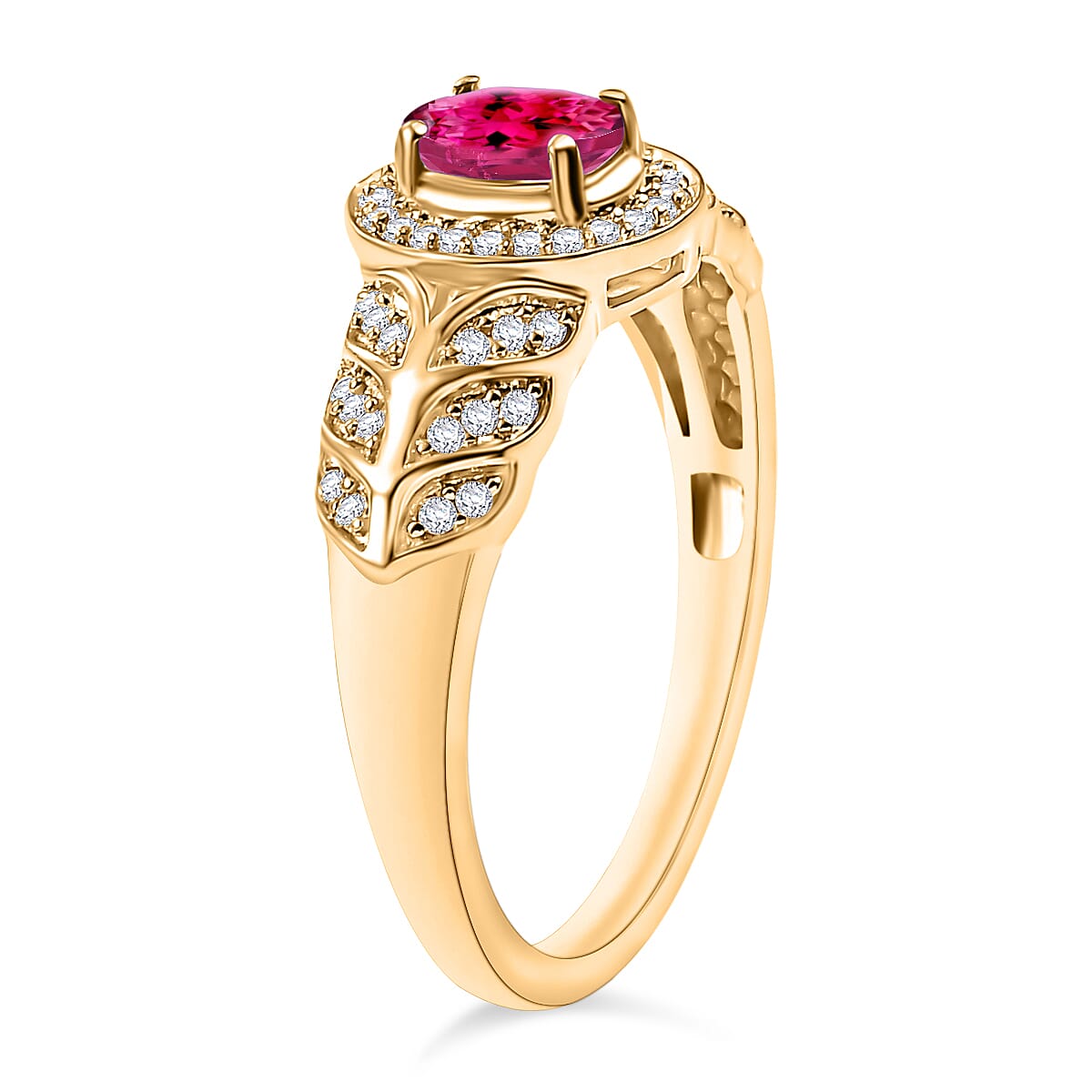 Ouro Fino Rubellite and Moissanite 0.82 ctw Ring in 18K Vermeil Yellow Gold Over Sterling Silver (Size 11.0) (Del. in 10-12 Days) image number 2