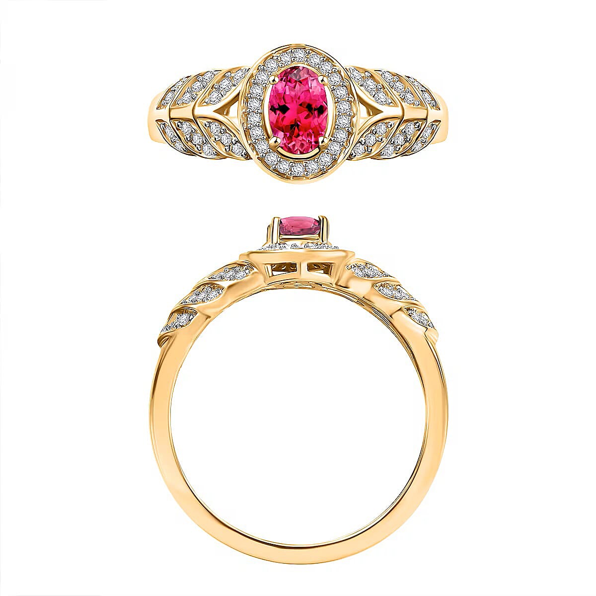 Ouro Fino Rubellite and Moissanite 0.82 ctw Ring in 18K Vermeil Yellow Gold Over Sterling Silver (Size 11.0) (Del. in 10-12 Days) image number 3