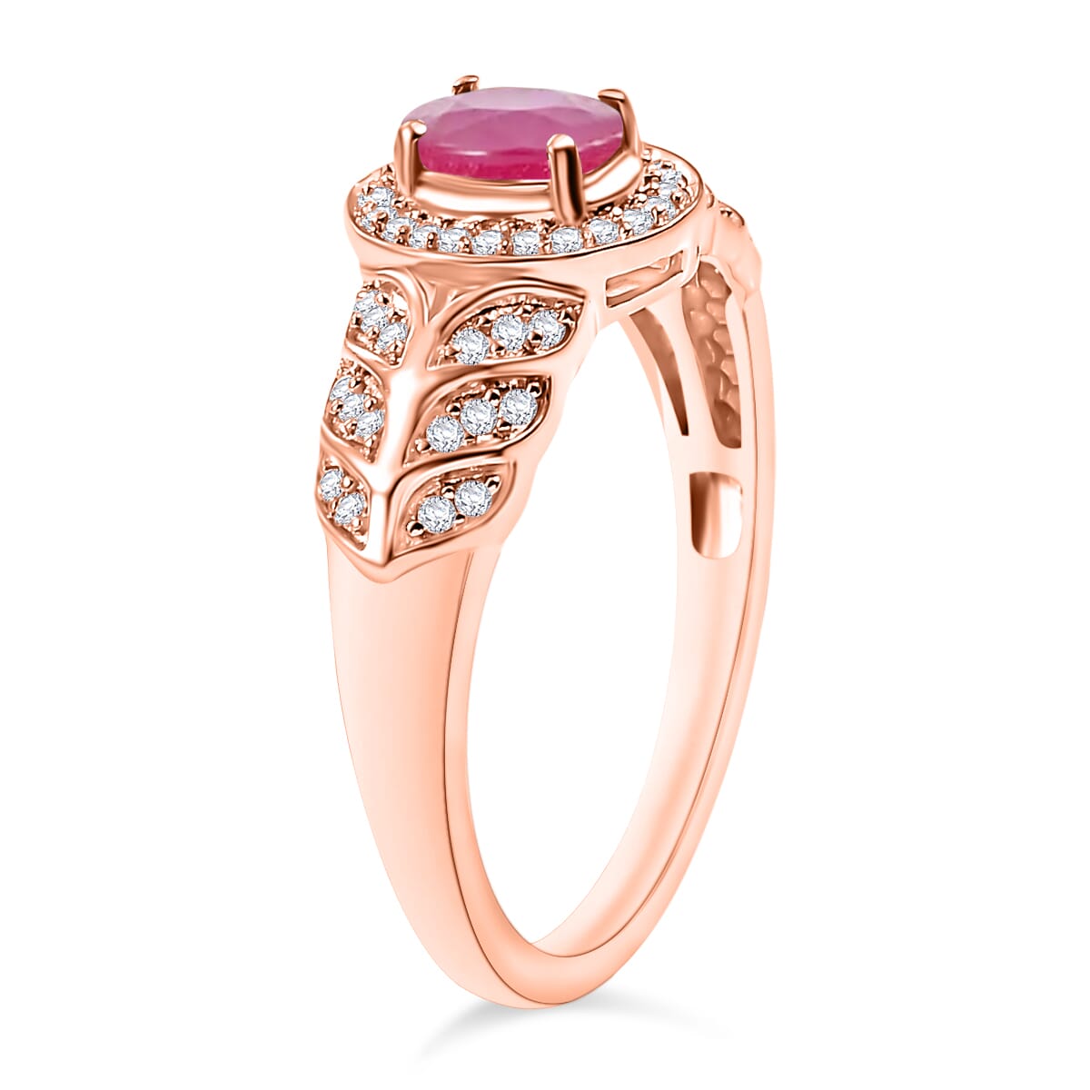 Mozambique Ruby and Moissanite 0.83 ctw Ring in 18K Vermeil Rose Gold Over Sterling Silver (Size 10) 0 image number 2